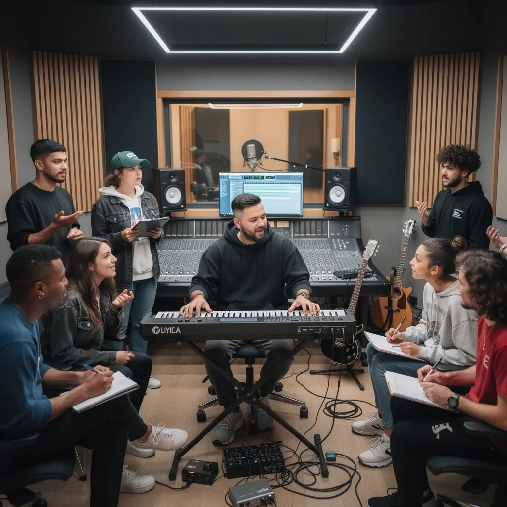 Felszerelt keverőpult, amelyen a hangmérnök éppen a zeneszámot masteringolja.